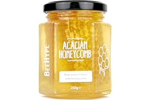BeeHype Acacian Honeycomb Honey - 100% Pure Unprocessed Raw Acacia Honey with Natural Enzymes, Vitamins, Minerals, and Antioxidants - 250g