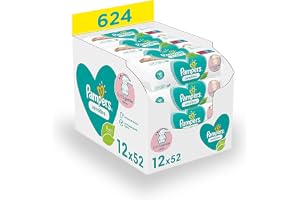 Pampers Sensitive Våtservetter För Babyer och Barn Skonsam Rengöring av Känslig Babyhud 12 x 52 Stycken