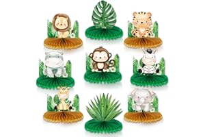 VILLYVIDA 9 Pezzi Centrotavola a Nido d'Ape Safari, Animali della Giungla Decorazioni per Baby Shower per Ragazzi Forniture per Feste di Compleanno a Tema Safari Wild One Decorazioni per Feste di Compleanno