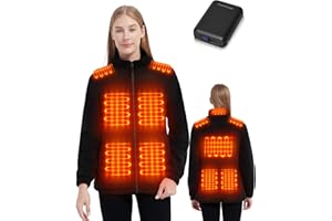 FrostVoyage Beheizbare Jacke Damen mit 18400 mAh Powerbank, Heizjacke Damen Fleece Wärmeweste Wärmejacke mit Akku, Beheizte Fleecejacke Kleidung Winter Wärme Jacke mit Heizung, 10 Heizzonen