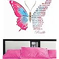 Decal O Decal Vinyl Blue Butterfly with Motivational Quotes ' Wall Stickers (Pack of 1, Pink Butterfly with Life Improvement Positive Quotes), self-adhesive, 90 cm