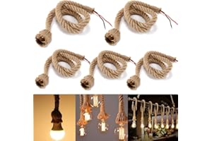 Weskjer 5 Pack E27 Pendant Light Base e Corda, Vintage Corda di canapa Pendant Lampada da soffitto 3,3 ft/1M Loft Industriale Retro Stile Country Lampade per la Casa Letteraria Bar Decor