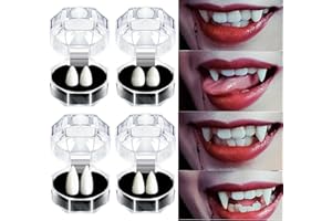 URYS 2023 newest Halloween vampire teeth,vampire teeth adhesive, 4 vampire teeth adults of different sizes for Cosplay Party Props Halloween Party Fangs White