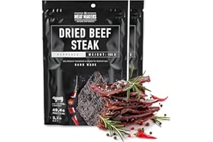 ‎THE MEAT MAKERS The Meat Makers Peppered Beef Jerky Steak (200g) - Getrocknetes Rindersteak Proteinreiches Rindfleisch Dörrfleisch Trockenfleisch Für Menschen Trocken Fleisch Beef Jerky Snack.