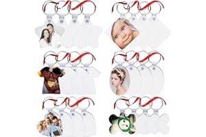 PWSAP 24PCS Portachiavi in Bianco per Sublimazione fai-da-te con Nastri Rossi, 6 Stili Portachiavi per Sublimazione in MDF, Forniture Artigianali per Ornamento a Sublimazione a Trasferimento di Calore