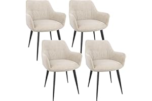 LONGTOO Dining Chairs Set of 4, Modern Upholstered Velvet Chairs with Backrest, Armrests, Metal Legs, for Kitchen, Living Room, Lounge, Bedroom, Khaki