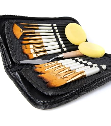 Lot De 24 Pinceaux Peinture Avec Sac | Acrylique, Huile, Aquarelle, Gouache - Poils Nylon, Manche Bois