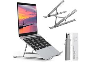 AITODOS TA Aitodos® Laptop Stand, Aluminum Alloy, Anti-Slip, Foldable Laptop Stand, Portable, Ventilation and Cooling, 6-Position Adjustment-Used for office, Sitting Posture Correction, Grey