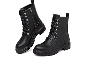 BRAVOVER Boots for Women Waterproof Ankle Boots Work boots Lace Up Ladies boots Side Zipper Combat Boots Walking Boots Casual Boot Womens Black Boots Platform Leather Booties