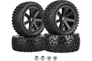 HobbyPark 87mm Outer Diameter 1/10 Buggy Tires & Wheels Pre-Glued (Front & Rear) 12mm Hex with Foam Inserts (4-Pack) (Black Rims)