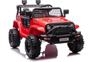 FINOOS Kinder Elektroauto 12V Kinderauto mit 2,4 GHz Fernbedienung, 2 Motor, Kinderfahrzeug mit Hupe, LED, Musik, Sanftstart, für 1-4 Jahre (Rot)