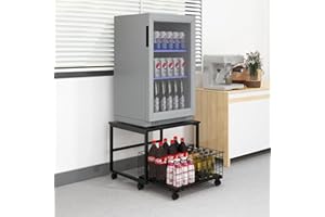 PUNCIA Supporto per Mini Frigo a 2 Livelli con Grande Capacità Carrello Mobile con Ruote Scaffale di Stoccaggio Tavolo Frigorifero Portatile con 4 Ruote Bloccabili Base per Frigo per Casa (Nero)