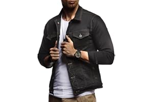 Leif Nelson LN9500 Veste en jean pour hommes stretch basique avec col montant veste mi-saison à capuche veste de survêtement veste décontractée veste d'été pull à capuche pull slim fit LN9500