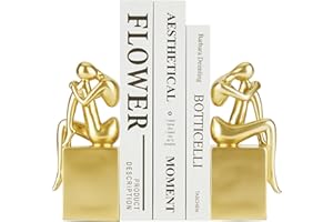 KITYEMO A Pair of Gold Bookends for Shelves - Heavy Duty Decorative Book Ends, Non-Slip Resin Bookends, Home Accessories for Living Room Study/Office, Philosophical Woman Thinker Sculpture