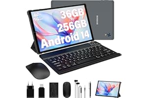 RUSHAR Tablet 10.4 Pulgadas Android 14 con 36GB RAM+256GB ROM (2TB TF), 4G LTE/SIM+5G WiFi, Octa-Core 2.0GHz, INCELL 2000x1200, 8000mAh, 13MP+8MP, Teclado, GPS/Bluetooth, Gris