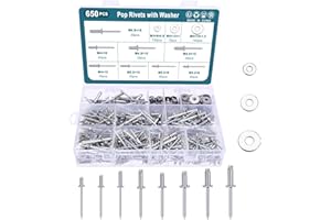 HSEAMALL 650 remaches ciegos con arandelas, 8 tamaños M3 M5, remaches de acero inoxidable para bricolaje, automoción, instrumentos, muebles