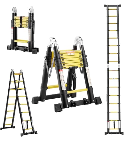 Scala Telescopica In Alluminio Da 5 M Con Gancio Staccabile, 150 Kg, EN131, Nera, 13 Gradini