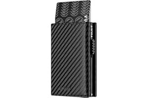 VULKIT Portfel na karty kredytowe z naturalnej skóry Pop Up Portfel z przegródką na banknoty, okno identyfikacyjne, kieszeń na monety i magnetycznym zamknięciem