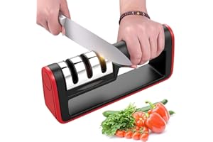 BYETOO Affilacoltelli da cucina - Coltello affilacoltelli 3 stadi Utensile per affilare coltelli diamantati per coltelli diritti, coltelli in ceramica, forbici, sicuro e facile da usare