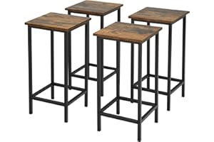 RELAX4LIFE Set di 4 Sgabelli Cucina Alti in Ferro Vernicia-to con Poggiapiedi, Sedile Traspirante con Effetto Legno, Sgabelli da Bar/Cucina/Penisola/Casa (Altezza: 62cm)