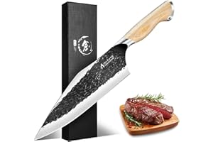 Golden Bird Couteau de Cuisine - Couteau Japonais en Acier au Carbone avec Poignée Ergonomique en Bois, Lame de 20 cm, pour Cuisine, Barbecue et Activités en Extérieur, Polyvalent et Résistant