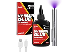 VIVIDYE Colle UV avec Lampe - Kit Résine UV de 60g avec Lampe UV, Durcissement Rapide en 5 Secondes, Adhésif UV pour Réparation du Plastique et du Verre - Résine UV Transparente pour Bijoux, DIY, Artisanat