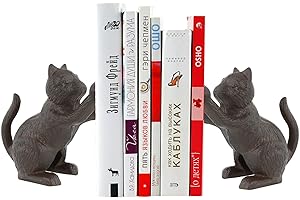 KAVSI Katze Dekorativ Buchstützen, Einzigartig Gusseisen Buchstützen Für Halt Schwerlast Bücher, Antiquität Wohnkultur Türstopper, Wohnzimmer Bücherei Büro Regal Dekoration-2 pcs