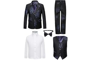 PLWEDDING Boy's 5 Stück Smokings Kleinkind Formale Anzüge Set Kinder Slim Fit Anzug für Hochzeiten