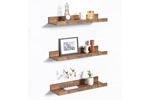 upsimples Floating Shelves for Wall, 3pack Brown Wooden Shelves for Room Decor 40CM, Wall Mounted Storage Shelf for Bathroom, Bedroom, Living Room, Kitchen