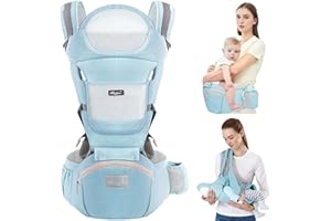 TOFFCAEA Multifonction Porte Bébé Randonnée 6 en 1 avec Siège à Hanche, Ergonomique, Ajustable, pour les Bébés et les Enfants de 3 à 36 Mois(3.5 à 20 kg) (Bleu clair Tour de taille 71-118cm)