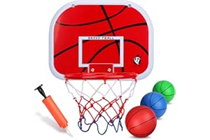 ANZMTOSN Boost Over the Door Basketball Hoop Set Backboard Metal Edge (8 Inches) Hanging Board with 16 cm Rubber Basketballs Fun Sports Game for Children Adults Outdoor Indoor Office Home Colourful Ball