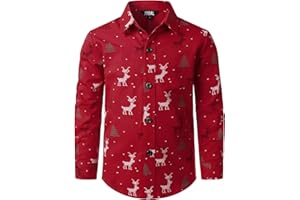 JOGAL Herren Funky Christmas Print Weihnachtsmann Hemd Langarm Button Up Freizeithemd