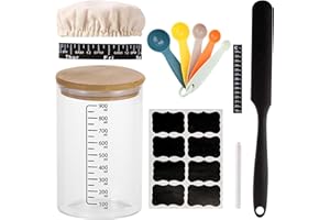 ZYLUNIY Juego de 9 tarros de masa madre para principiantes, de 900 ml, con tapa de madera, raspador, gorro de tela, etiqueta y bolígrafo, recipiente hermético de almacenamiento de alimentos