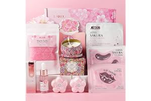 LAIKOU Sakura Vårdande Presentset, Lyxig Kropps- & Hudvårdskollektion med Hand- & Fotkräm, Kroppsolja, Badbomber, Aromaterapiljus m.m., Self-Care Paket, Spa Gåvoset för Kvinnor & Tonårstjejer (A)