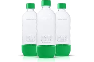 MRX SOLUTIONS Replacement Carbonating Sparkling Water Bottles for SodaStream - 1 Liter, BPA-Free & Leak-Proof (Compatible with Fizzi, One Touch, Jet, Source, Play, Genesis, Power Models) - 3-Pack (Green)