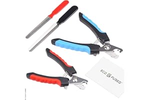 ECO-FUSED Nail Clippers for Dogs, Cats and Other Pets - Set of 2 Nail Cutters and 2 Nail Files - Essential Animal Grooming / Claw Care Tools - Ideal Trimmers to Clip Thick Nails - Rubber Grip and Safety Lock