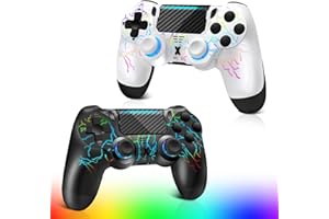 EFFDRDFS 2 controladores inalámbricos para PS-4, diseño de grietas con luz RGB, batería de 1000 mAh, conector de audio de 3.5 mm, joystick de gamepad con sensor giroscópico de 6 ejes/panel táctil, controlador
