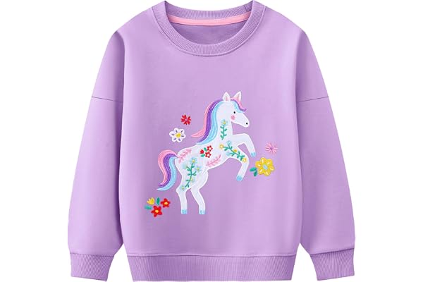 Baogaier Flicktröja, tröja, bomull, långärmad jumper 2–7 år | Storlek 92–122, rund hals, lätt tyg, andas, ledig topp, vår höst, skola vardag sportkläder