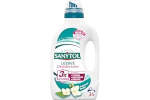 Sanytol - Lessive Désinfectante - Fleurs Blanches - 1,7 L - Tout Type de Linge, Préserve Fibres et Couleurs à Toutes Températures - Bactéricide, Virucide - Sans Javel