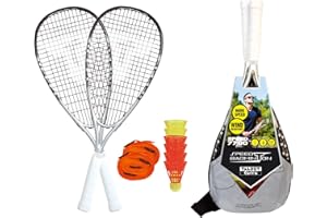 TALBOT TORRO Talbot-Torro Speed-Badminton zestaw premium Speed 7700, 2 mocne grafitowe rackety, 6 odpornych na wiatr lotek, system linii do oznaczania pola gry, w modnym plecaku, 490117