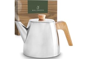 WALDWERK Teekanne mit Siebeinsatz - Doppelwandige Teekanne 304 Edelstahl - Teebereiter mit Eichenholzgriffen - 100% Tropffrei