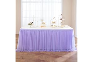 NSSONBEN Lavender Tulle Table Skirts for 6ft Rectangle or Round Tables, Baby Purple Tutu Table Skirt Cloth Birthday Party Cake Table Mermaid Decorations(72inch×30inch, 6ft Table Front covered)