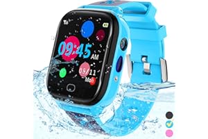 FRLONE Kinder-Smartwatch Telefon – IP67 wasserdichte Smartwatch Jungen Mädchen mit Touchscreen 5 Spiele Kamera Alarm SOS Anruf – Digital Armbanduhr für 3-13 Jahre Kinder Geburtstagsgeschenk (Blau)