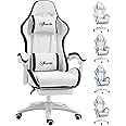 Vinsetto Computer Gaming Chair, PU Leather Desk Chair with Footrest, Swivel Task Chair with 135° Reclining Back and Lumbar Support, PC Chair for Adults, White and Black
