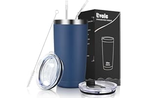 Livole Kubek podróżny 590 ml dla kobiet i mężczyzn, kubek do kawy z podwójnymi ściankami, izolowany kubek termiczny próżniowy ze słomką i pokrywką, szczelne kubki podróżne ze stali nierdzewnej do gorących zimnych napojów, granatowy