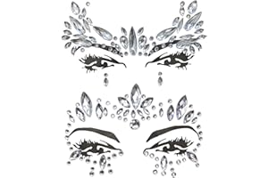 RHSEMI 2 pezzi tatuaggi temporanei con brillantini strass, per Halloween/Carnevale/carnevale musica festa trucco- argentato
