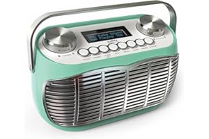 Audible Fidelity Detroit Retro Radio Alarm Clock, Mains Powered or Battery, FM & DAB/DAB+ Radio, LCD Display (Green)