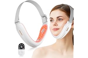 ‎ANLAN Elektrisches V-Face Shaping Massager, ANLAN Doppelkinn Entferner 9 Intensitätsstufen 4 EMS Modi Blau Rotlichtlampe Gesicht Gesichtsmassagegerät Gegen Falten 42°C Face Massager mit Fernbedienung, Typ-C