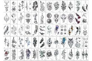BEYEQCEZ 60 Fogli Tatuaggi Temporanei, Nero Tatuaggi Finti, Tatuaggi Finti con Aquila Serpente, Set di Tattoo Temporanei, Impermeabili Tatuaggio Temporaneo, Tatuaggi Temporanei per Bambini Adulti Uomo e Donne