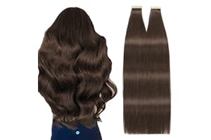HotLulana Extensiones Adhesivas Pelo Natural Castaño Oscuro(#2) 40pcs 40cm 80g 16pulgadas Invisible Extensiones Pelo Natural Skin Weft Extensiones de Cabello Natural Extensiones Adhesivas Human Hair.